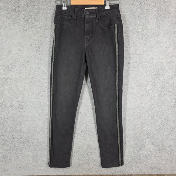 Levi's Denim - Levi's 721 High‎ Rise Skinny Jeans Womens Black Sparkle Side Stripe Size 27